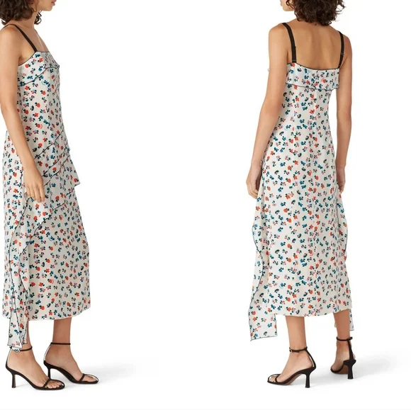 $650 RETAIL Jason Wu Floral Silk Midi Dress Mermaid Core - Picture 3 of 5